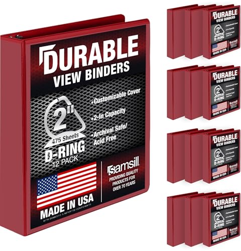 Image of Samsill Durable 2 inch 3 Ring Binder, D Ring Binder, 100% Recycled Chipboard, Red, 12 Pack