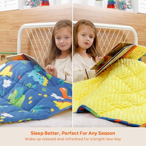 Image of Uttermara Weighted Blanket 7 lbs, Ultra Cozy Minky Fleece and Cotton Sided with Cartoon Patterns, Reversible Heavy Blanket Great for Calming and Sleeping, 36x48 inches, Blue Dinosaur Park