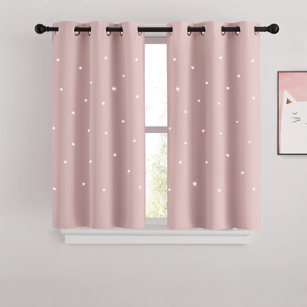 NICETOWN Kids Room Curtains with Laser Cutting Stars, Light Pink, W34 x L45