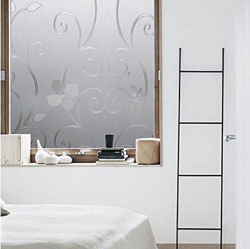 Niviy Window Privacy Film Frosted Window Glass Film No Glue Door Window Covering for Office and Home Decoration, 17.7 x 78.7 inches, Flower