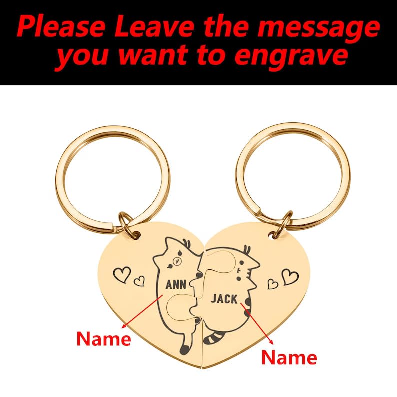 Image of Luigi Customise Valentine Keychain, Cute Cat Hug, Engrave Name Couple Keyring, Personalized Gift for Boyfriend /Matching Keychain