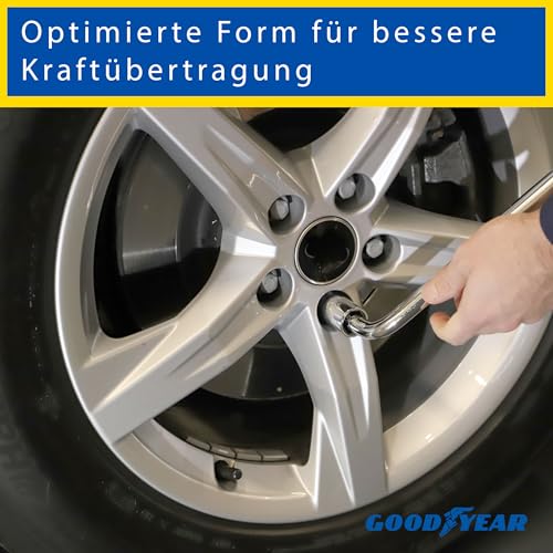 GOODYEAR 75521 Teleskop Radmutternschlüssel, ausziehbar, inklusive Wechselstecknuss 17 mm und 19 mm, rutschfeste Beschichtung, Chrom-vanadium-stahl