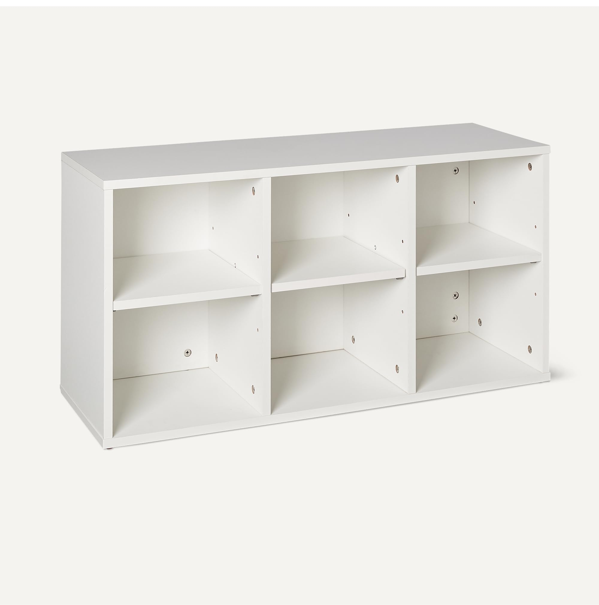 Amazon Basics Banco para Guardar Zapatos con Cojín, Zapatero con 6 Compartimentos, Estantes Ajustables, para la Entrada, 87 x 30 x 48cm, Blanco