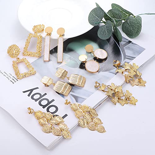 Finrezio 6 Pairs Clip On Drop Earrings For Women Bohemian Geometric Earrings Statement Ear Clips Non-Piercing Hanging Earrings #TOP5