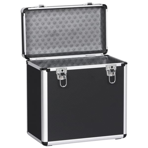Abician Mallette de Rangement pour Disques Vinyles de 33 Tours pour Collection de DJ Valise Vinyles avec Fermeture à Clé pour 50 Albums 36 x 35 x 20 cm Noir