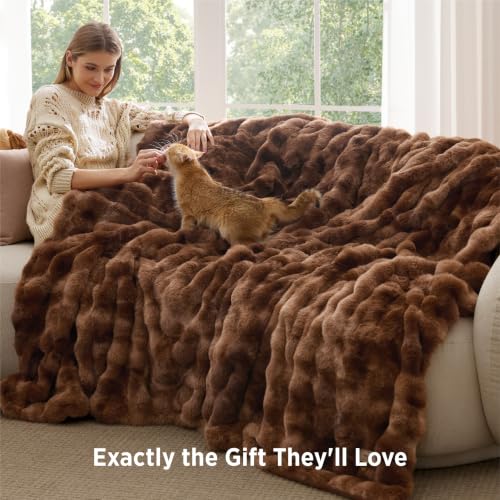 Image of Bedsure Fluffy Bubble Faux Fur Queen Blanket, 90 inchx90 inch, Tie-dye Dark Brown