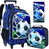 AGSDON Mochila Infantil com Rodinhas 3 em 1, Mochila de Escola com Rodas e Lancheira - Futebol Americano, Rolo de Futebol Americano