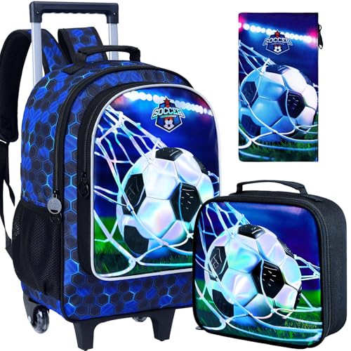 AGSDON Mochila Infantil com Rodinhas 3 em 1, Mochila de Escola com Rodas e Lancheira - Futebol Americano, Rolo de Futebol Americano