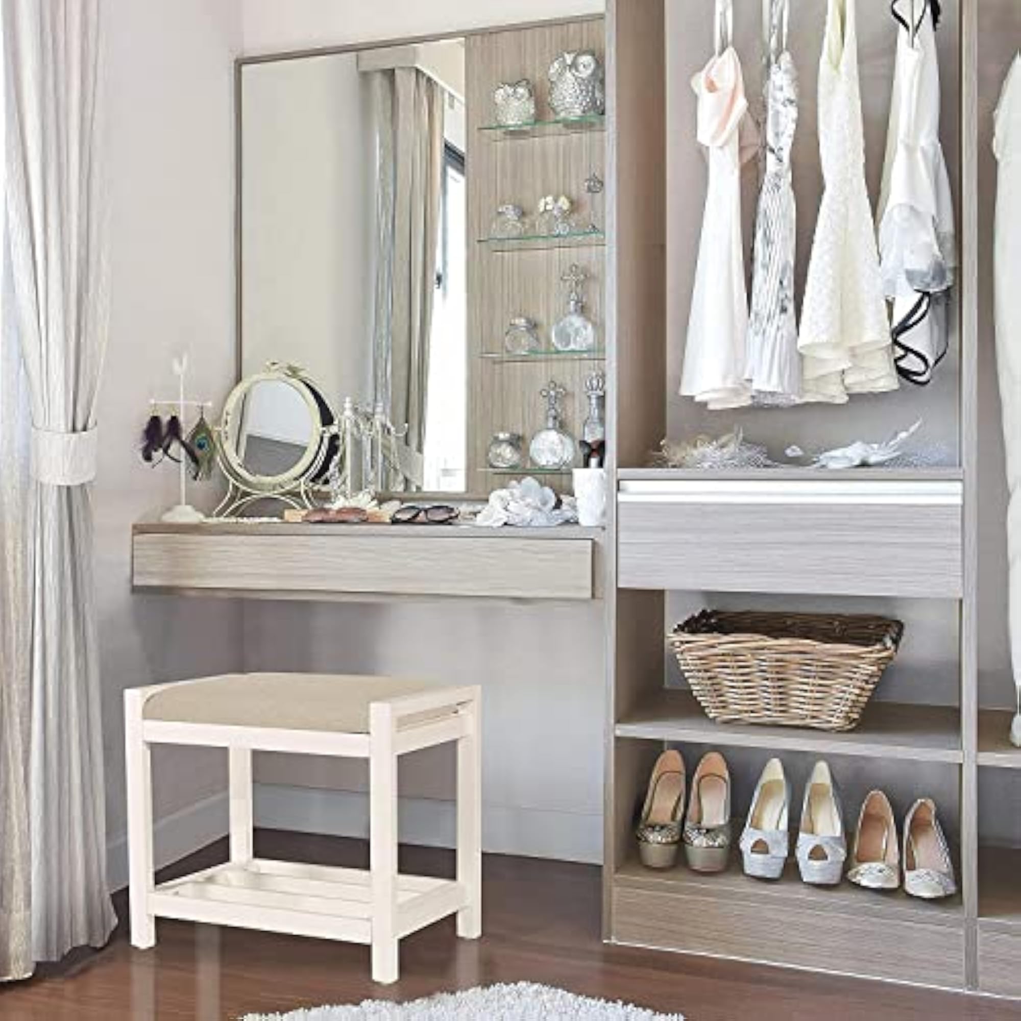 Cushioned Vanity Stool with Metal Base