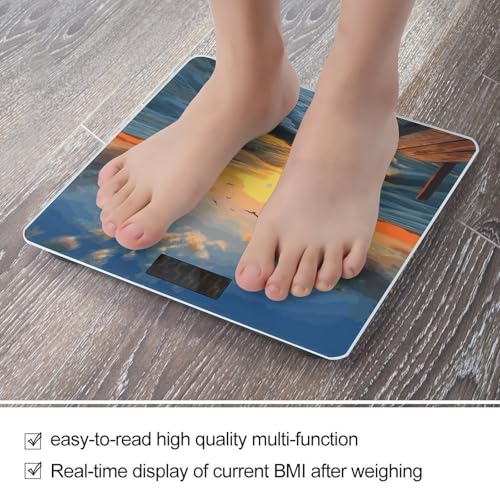Báscula digital Sunset Sea de vidrio templado para baño miniatura 5