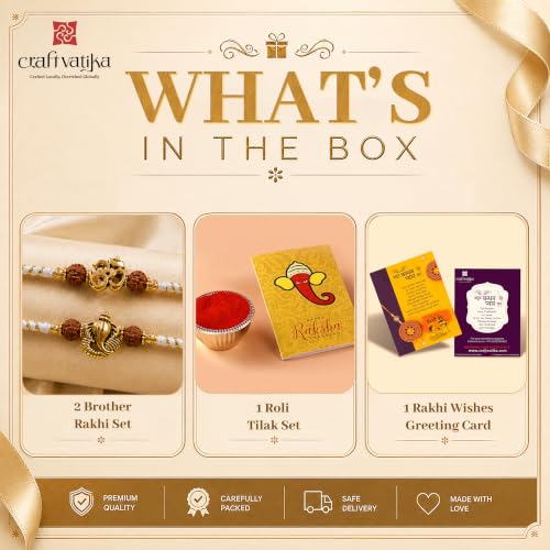 Image of CraftVatika Rakhi Set of 2 for Brother, Premium Religious Rudraksh Om Ganesha Rakhi for Brother Boy Men Bhaiya, Rakshabandhan Thread Combo for Bhai, Best Wishes Card and Tillak Set, Traditional Festival Set