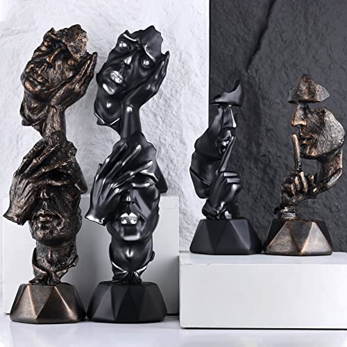 Suruim Creative Abstract Men Mask Statue, Thinker Resin Statue, Do Not Listen Do Not Look Abstract Art Statue, Resin Sculpture Ornament Table Decor (Black-2) #TOP6