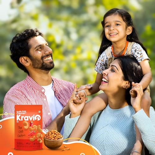 Image of Kravio Premium Thai Chilli Roasted Cashew Nuts 200g | Zero Cholesterol Natural Jumbo Size Whole Kaju Nuts & Dry Fruits | Rich in Protein, Roasted Crunchy Delicious Healthy Snacks