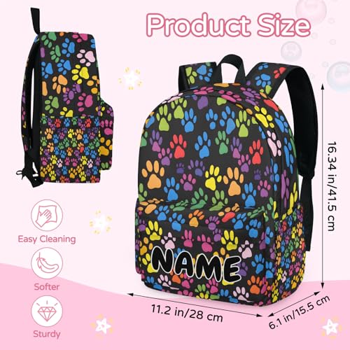 Personalized Dog Travel Backpack for Men Women, 16 Inch Colorful Paws Waterproof Lightweight Custom Backpack with Name for Work Travel Hiking3