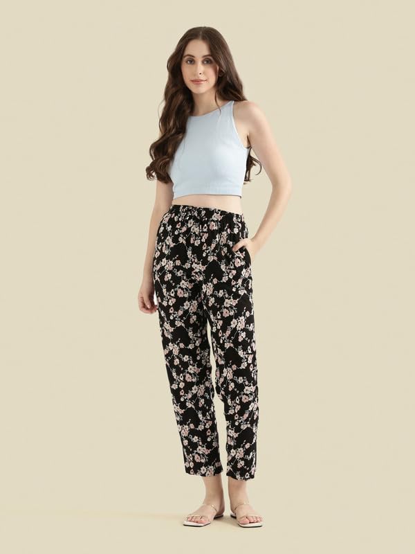 Image of GO COLORS Women Printed Woven Viscose Mid Rise Lounge Pants