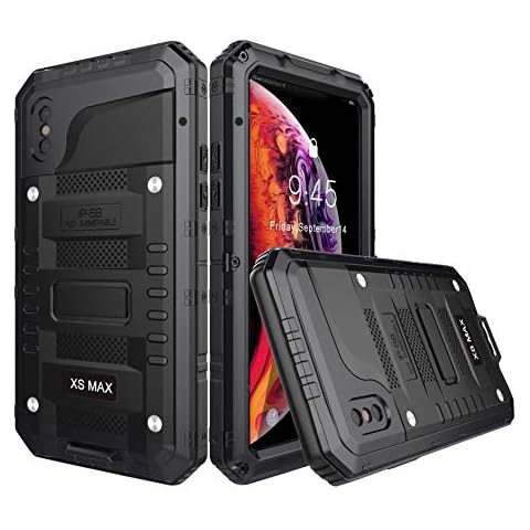 Amever for iPhone Xs Max Waterproof Case, Aluminum Metal Heavy Duty with Built-in Screen 360 Protective Shockproof Drop Proof Hybrid Cover Military Outdoor Sport for iPhone Xs Max 6.5 inch (Black) Cover