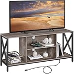 Yaheetech TV Stand for 65 Inch TV, Media Entertainment Center with Power Outlet for Living Room, Industrial TV Console with Side Shelves for PS Storage, Taupe Wood