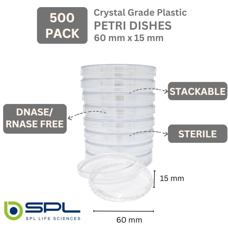 SPL Petri Dish 60 x 15 mm with 3 Vents Lids, Crystal Grade Plastic, Sterile, (500 Dishes)