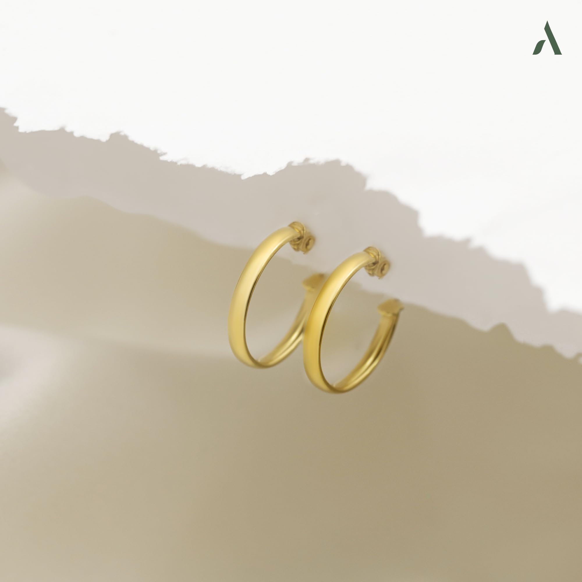 Amberta 9K 14K Ohrringe Kreolen Gold für Damen, Kleine Dünne Klassische Glatte Schlafohrringe, Echt Goldcreolen 10 15 20 25 mm, Hergestellt in Italien