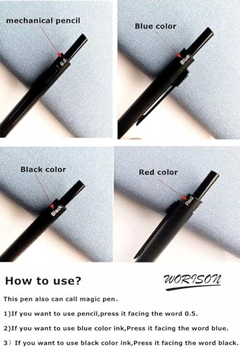 Image of worison 4in1 matte black pen, Metal Cased Multifunction Pen, 0.5mm Mechanical Pencil and Red,Blue, Black Ball pen