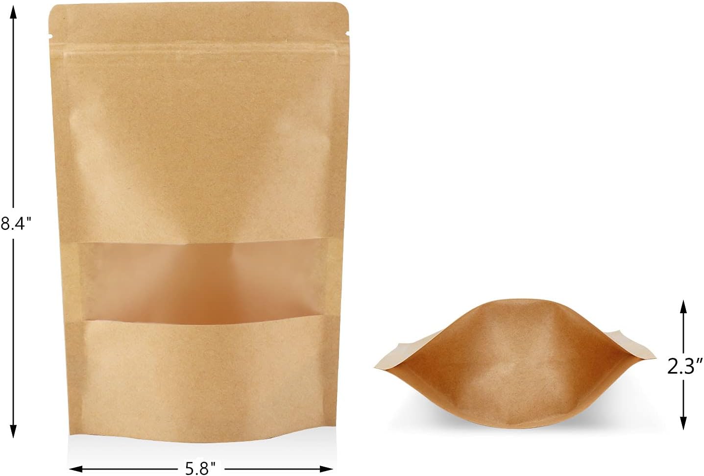 Kraft Stand Up Pouch, Eusoar 50pcs 5.8"x8.4" Matte Window Zip Lock Reusable Sealing Bags, All-Purpose Food Storage Reclosable Lock with Tear Notch
