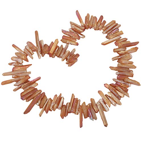 mookaitedecor Titanium Coated Rock Crystal Quartz Crystal Points Loose Beads Sticks Spikes Top Drilled 15 inches Strand