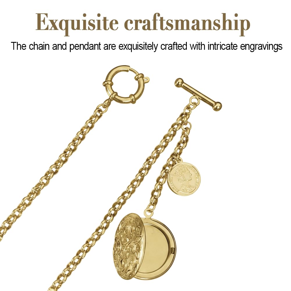 DONGKER Chaîne de Montre de Poche,Pendentif Médaillon Détachable de Style Antique de 30 Cm,pour Homme,Costume,Gilet,Chemise