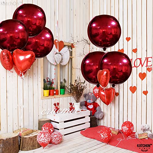 Image of KatchOn, Metallic Red Balloons - 22 Inch, Pack of 6 | Round 4D Mylar Cherry Balloons for Birthday Decorations | Maroon Balloon for Wedding, Graduation Decorations 2026 | Baby Shower Decoration