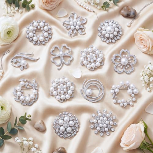 Image of Junkin 12 Pcs Women Brooches Bulk Vintage Rhinestone Pin Set