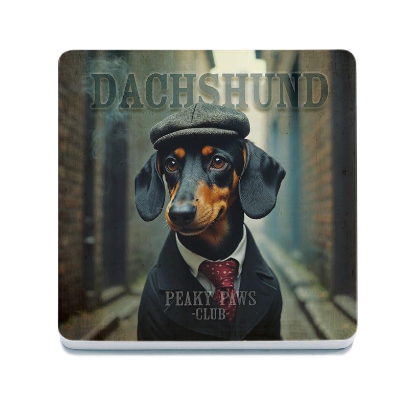 Decorative Coaster (10 x 10 cm) - Peaky Paws (Dachshund)