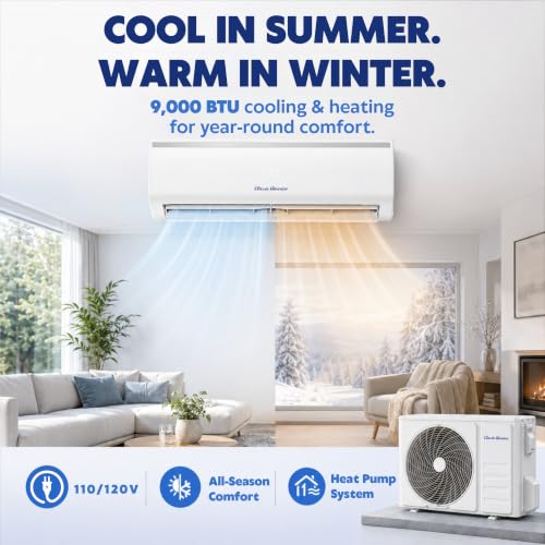 Image of Vtronix Classic America 9000 BTU (23 SEER2, 110 VAC) Mini Split Heat Pump with Air Conditioner Ductless Wall Mount Inverter, 16 ft Line Set, Up to 450 Sq Ft Coverage, WiFi /Alexa Ready.