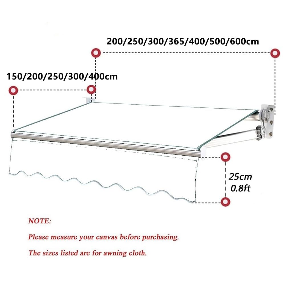 Auvents rétractables en tissu de rechange pour terrasse - 2 m - 6,1 m - Motif rayé - 10x8ft / 300 x 250 cm - Pour auvent et protection d'extérieur