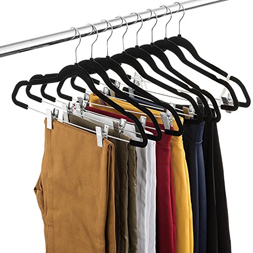 Premium Velvet Skirt Hangers (30 Pack) Non Slip Velvet Pants Hangers with Metal Clips, 360° Hook, Durable Ultra Thin Space Saving Velvet Hangers, Notched Clothes Hangers for Suits, Dress & Shirt