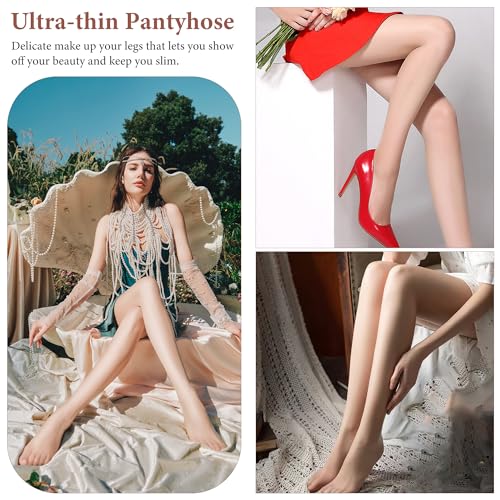 Image of Women's Nude 15D Ultra-Thin Transparent Pantyhose, Mid-Rise Comfort Fit with Widened Hips and Sheer Toe Design (Skin color)