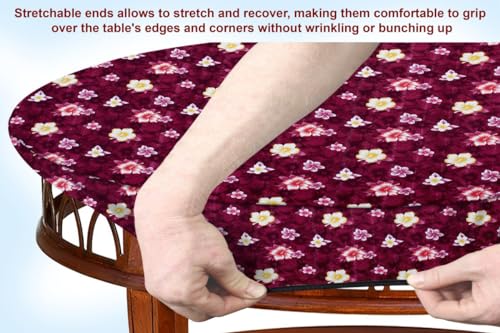Image of The Furnishing Tree Elastic Oval Center Table Cover WxL 30x48 in Inches Polyester Floral Pattern Red