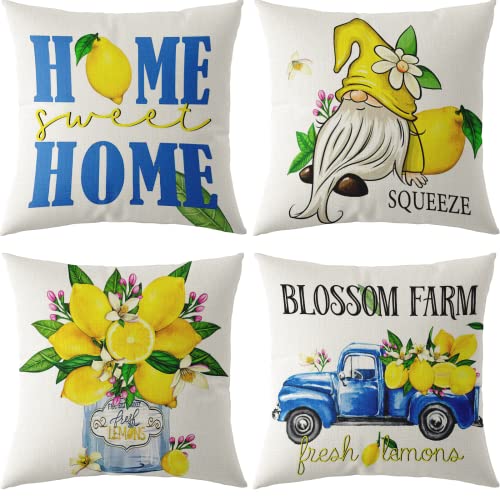 Onerisly Spring Summer Pillow Covers 18X18, Home Lemon Blossom Farm Spring Pillow Covers 18X18 Pillow Cover Set Of 4, Outdoor Pillow Covers For Summer Decor, Home Decorations #TOP13