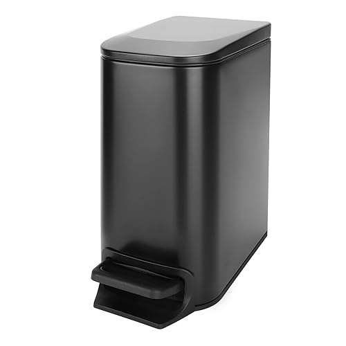Cesun Small Bathroom Trash Can with Lid Soft Close, Step Pedal, 6 Liter / 1.6 Gallon Stainless Steel Garbage Can with Removable Inner Bucket, Anti-Fingerprint Finish (Matt Black) - Matt Black