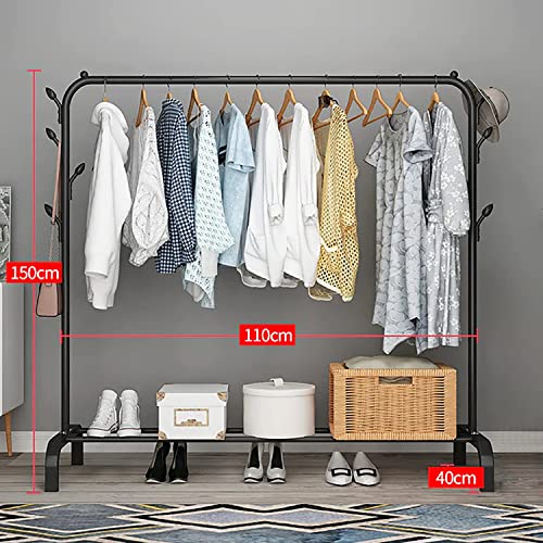 Image of Owme Heavy Duty Clothes Drying Rack with Wheels | 1 Tier Double Pole Garment Rack | Laundry Drying Stand for Balcony | Cloth Hanging Stand | Indoor Outdoor Drying Rack for Clothes - POLE BLACK