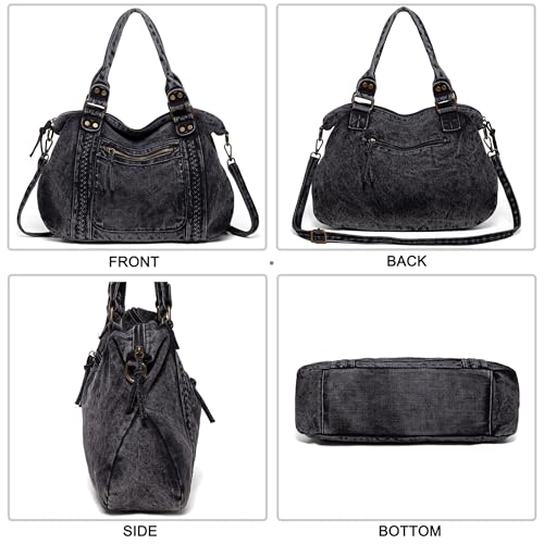 Image of Designer Denim Handbags for Women Hobo Tote Bag Crossbody Denim Purses Blue Jean Shoulder Bag