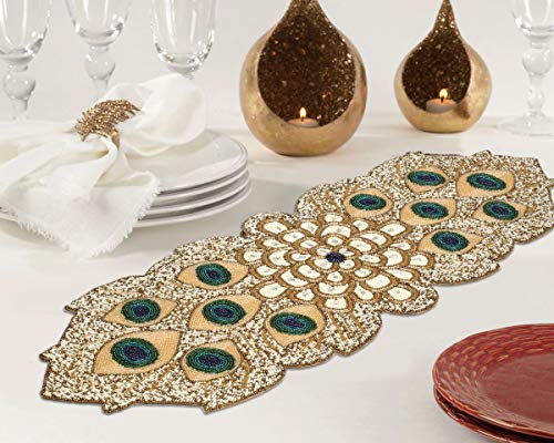 Beaded Table Runner 36Inch,Glitz Table Runner,Decorative Table Runner,Farmhouse Decor Table Runner,Rustic Bridal Shower Beaded Table Runner,Beaded Christmas Table Runner-13X36 Black White Gold Multi #TOP4