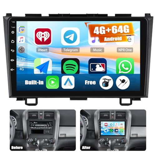 OiLiehu 4+64G Android 13 Autoradio pour Honda CRV 2007-2011 avec CarPlay Android Auto sans Fil,...