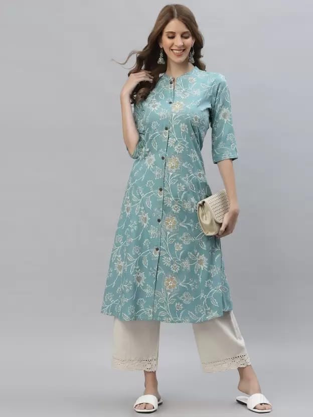 Image of Women's Mauve Floral Printed Straight Kurta with Mandarin Collar (Only Kurta)