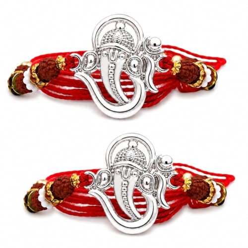 Image of Silver Rakhi for Brother | 92.5% Fine Silver OM Design rakhi for brother with Kumkum Chawal | Certificate of Authenticity