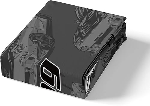 Miniatura 4 de Silver Race Cars - Sábana bajera ajustable para niños, tamaño individual, diseño de bandera de carreras en blanco y negro, decoración de habitación