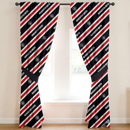 Manchester United FC 54 Curtains Stripe Style Football Club Window Drapes Official Merchandise