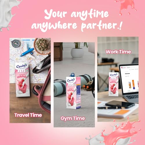 Image of Cavin's Strawberry Milkshake | Enriched With Zinc, Vitamin A & D For Immunity Support | 189g