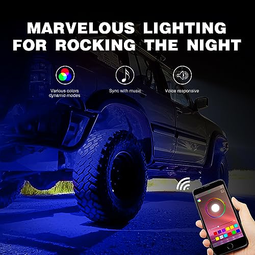 Image of Nilight RGB LED Rock Lights Kit, 6 pods Underglow Multicolor Neon Pod with Bluetooth App Control Flashing Music Mode IP68 Exterior Wheel Well Light for Truck ATV UTV RZR SUV