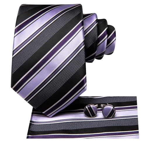 Image of Dubulle Silk Ties Set for Men Formal Paisley Striped Necktie Pocket Square Cufflinks 3PCS Sets Wedding Business Party