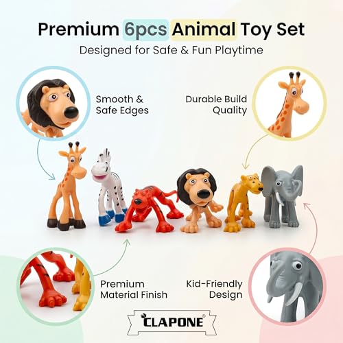 Image of CLAPONE Mini Jungle Toys Set Animals Figure,53 Piece Animal Figurines Mini Animals Safari Animals Figures Zoo Animals Toy Toddler Toys Safari Realistic -Multicolor (Multicolour, 6PCS Animal)