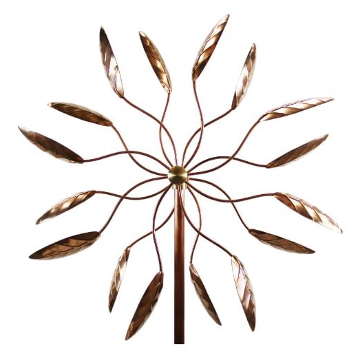 Stanwood Wind Sculpture Kinetic Copper Wind Sculpture, Dual Spinner Spinning Ficus Leaves